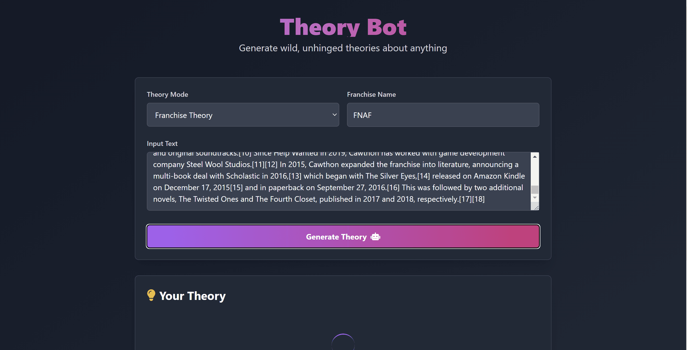 Minimal interface of Theory Bot